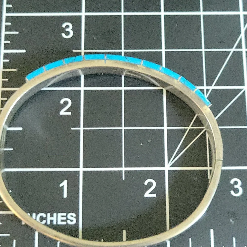 Vintage Mexico Turquoise Composite Inlay Silver Tone Hinged Bangle Bracelet